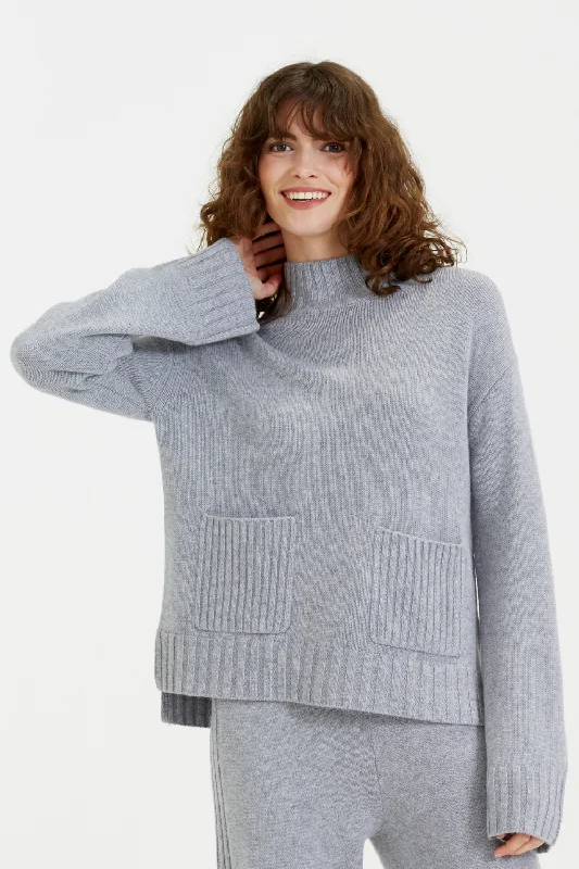 Grey Cashmere Patch Pocket Sweater