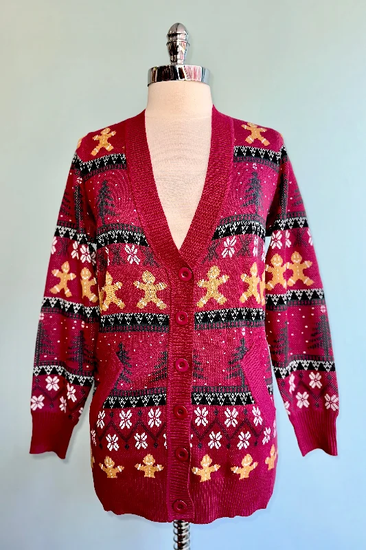 Burgundy Holiday Fair Isle Long Cardigan Sweater