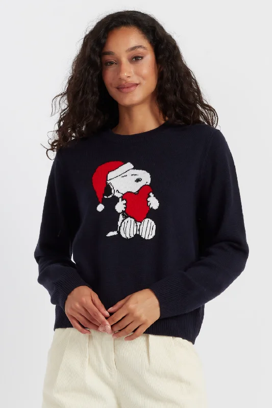 Navy Wool-Cashmere Snoopy Santa Sweater