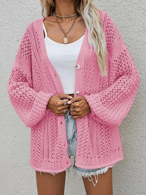 TastyHottie - Openwork Button Front Cardigan