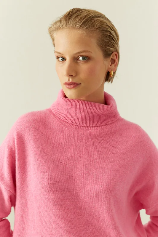 Pink Cashmere Rollneck Sweater