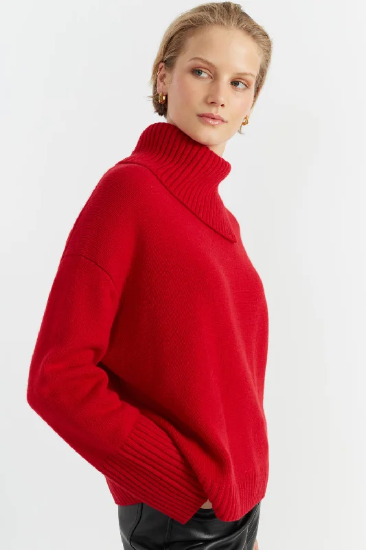 Red Cashmere Asymmetric Sweater