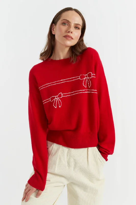 Red Wool-Cashmere Bow Sweater