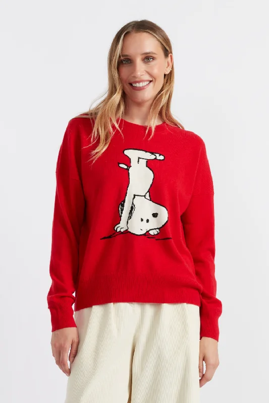 Red Wool-Cashmere Dancing Snoopy Sweater