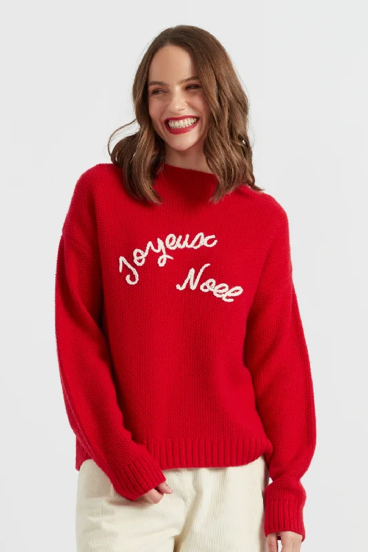 Red Wool-Cashmere Joyeux Noel Sweater