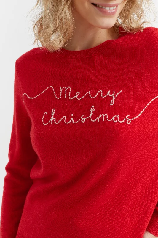 Red Wool-Cashmere Merry Christmas Sweater