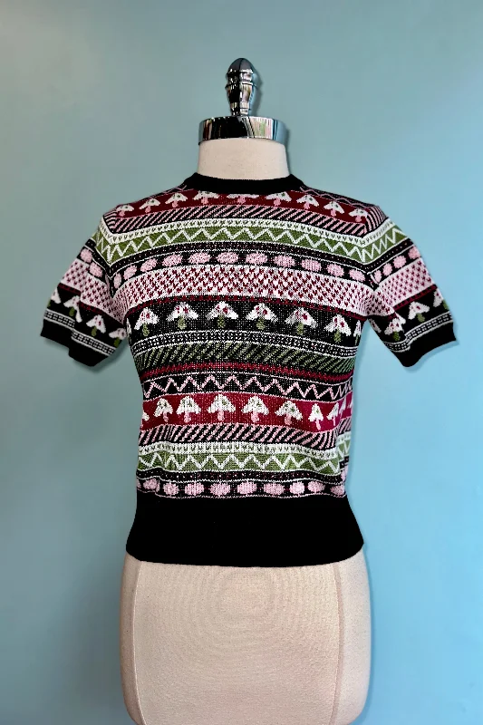 Short Sleeve Mushroom Jacquard Sweater