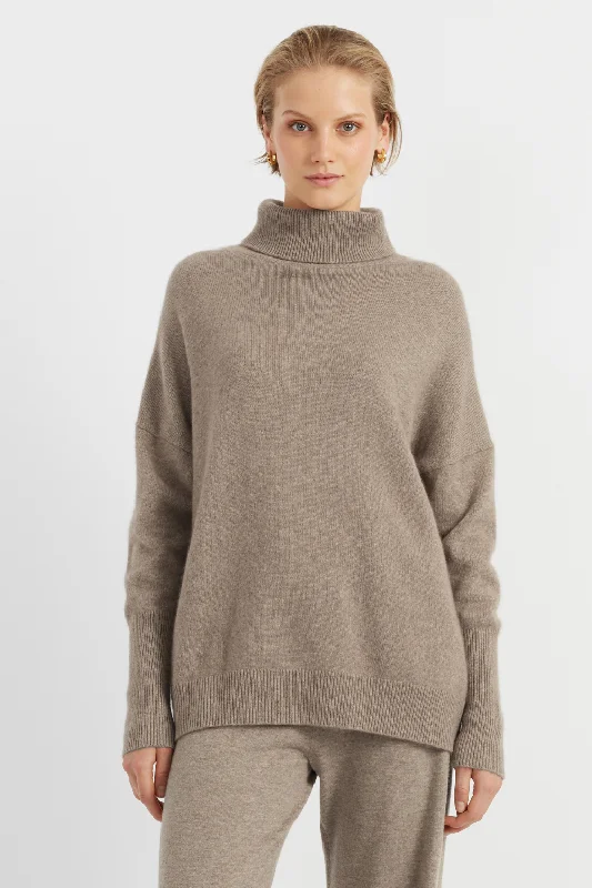 Soft-Truffle Cashmere Rollneck Sweater