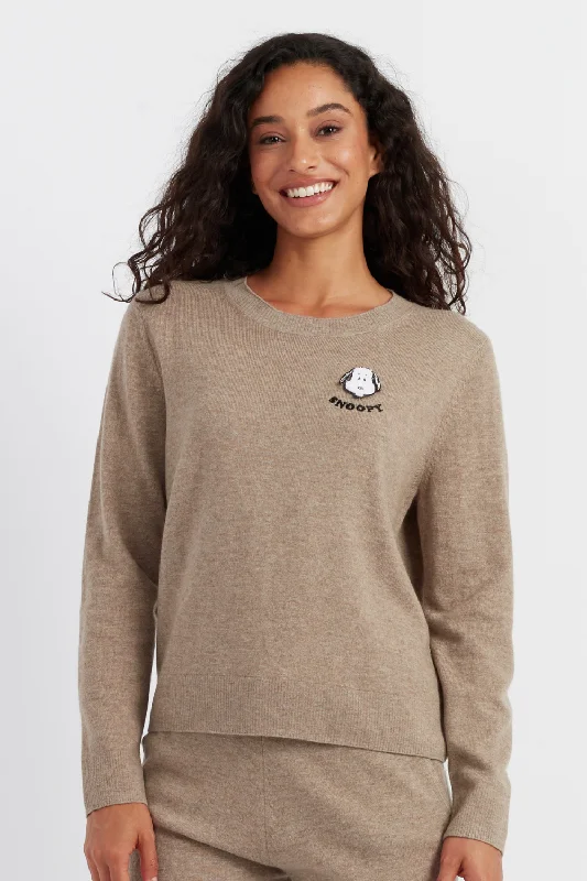 Soft-Truffle Wool-Cashmere Snoopy Badge Sweater