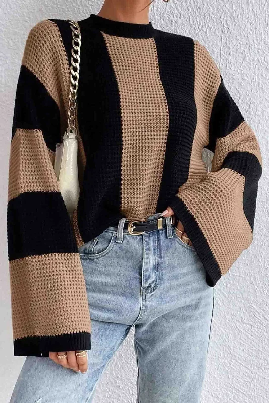 TastyHottie - Colorblock Striped Long Sleeve Knitted Sweater