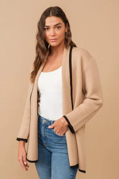 Trim Hem Open Cardigan