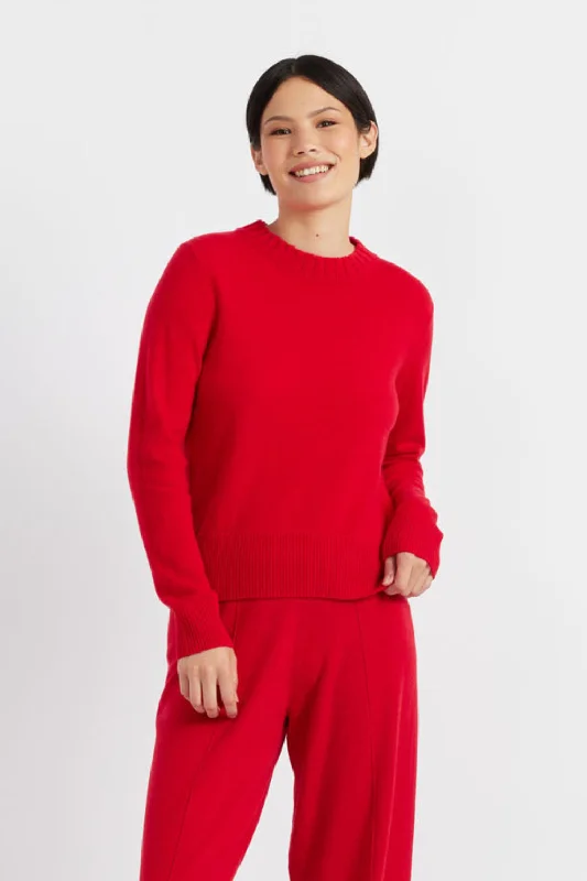 Velvet-Red Wool-Cashmere Cropped Sweater