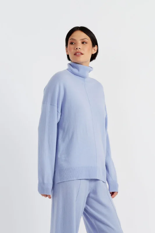 Washed-Blue Wool-Cashmere Relaxed Rollneck Sweater