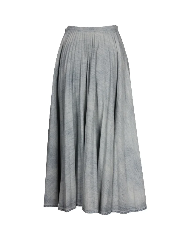 Dior Pleated Midi Length Skirt in Light Blue Denim