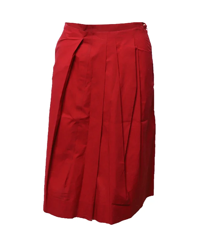 Marni Pleated Skirt in Red Cotton