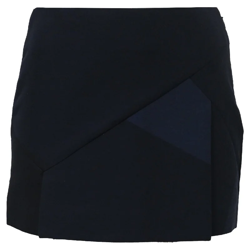 Neil Barrett Mini Patchwork Detail A-line Skirt in Navy Blue Polyester