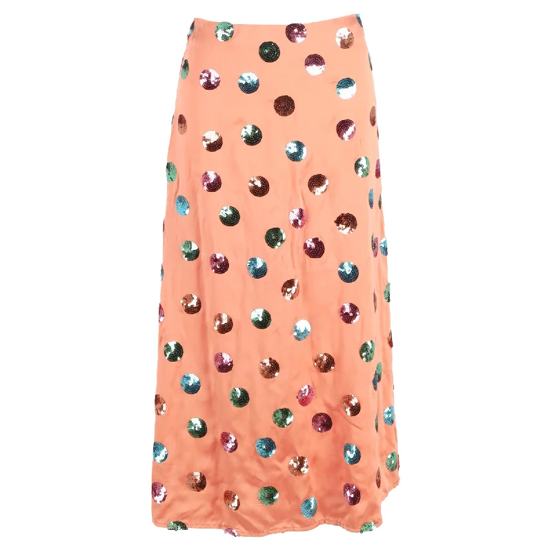 Rixo Kelly Sequin-Embellished Midi Skirt In Pink Silk