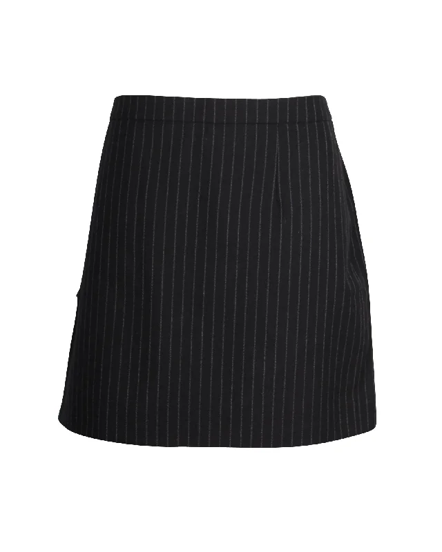 Saint Laurent Pinstriped Mini Skirt in Black Wool