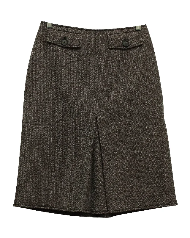 Victoria Beckham A-Line Skirt with Pockets in Brown Wool