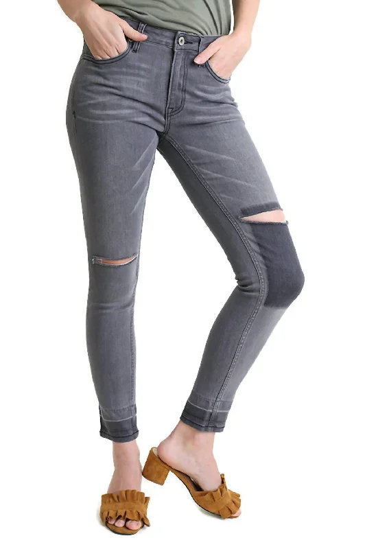 Distressed Denim Stretch Jean In Light Grey