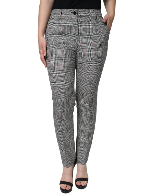 Dolce & Gabbana  Plaid Wool Mid Waist Women Tape Women's Pants (Pre-Owned)