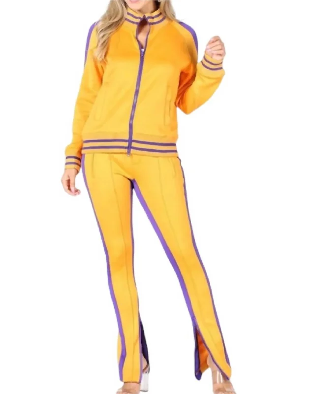 Jacket And Pant Set In Gold & Purple