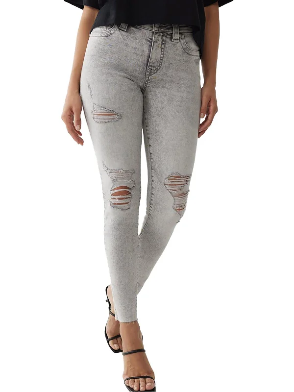 Jennie Curvy Womens Mid-Rise Destroyed Skinny Jeans