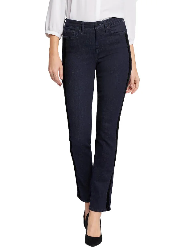 Sheri Womens Dark Wash Flocked Slim Jeans