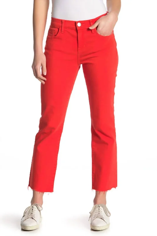 The Kick Flare Crop High Waist Jean In Fiery Red