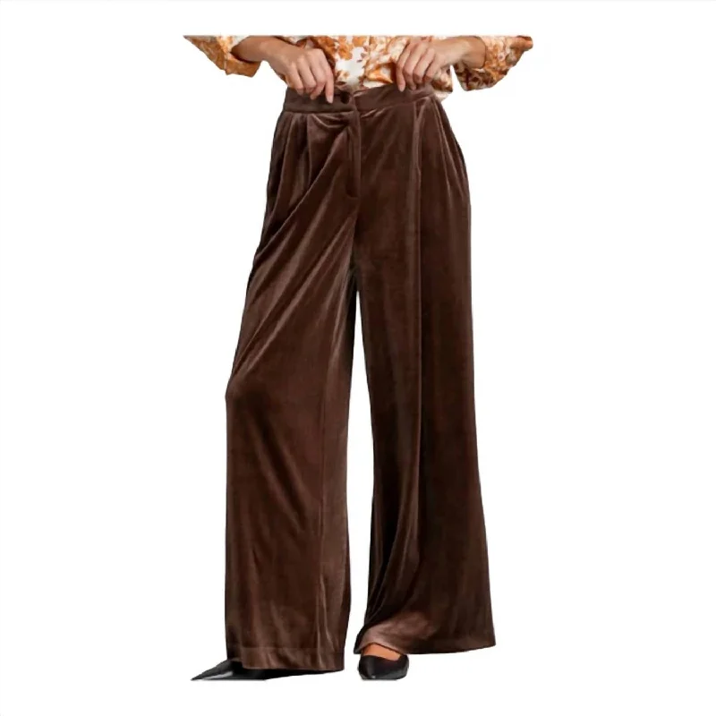 Velvet Wide Leg Pants In Brown