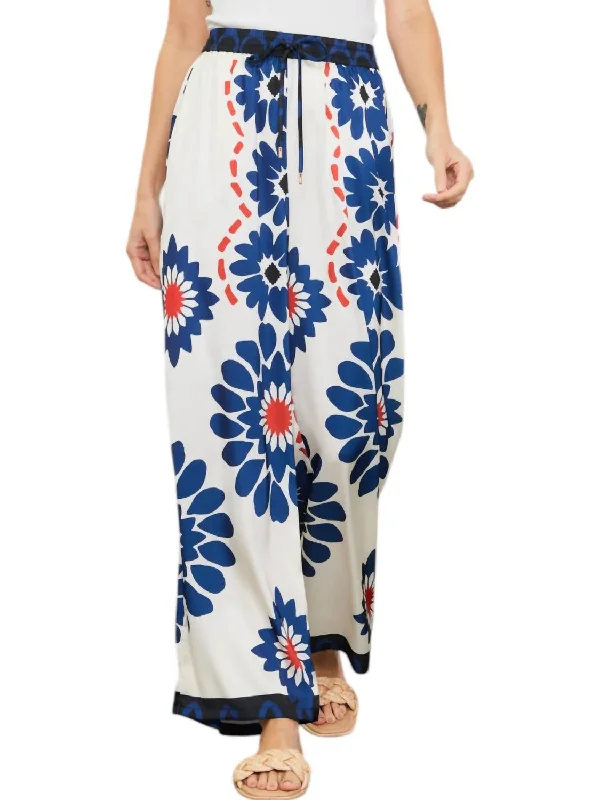 Wide Leg Pants In Ivory/navy