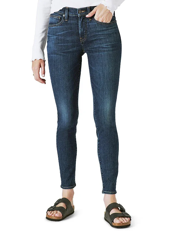 Womens Mid-Rise Dark Wash Skinny Jeans